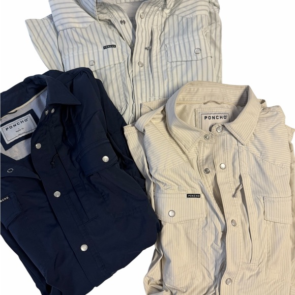 Poncho Men's Navy and Cream Short sleeve shirts bundle of 3 - Picture 1 of 6